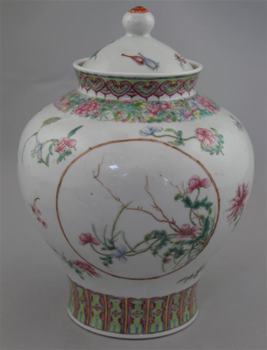 A Chinese famille rose baluster jar and cover, c.1910, 21.5cm